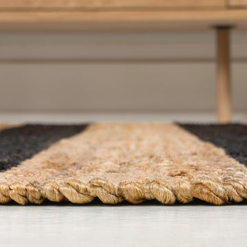 Jayden Rustic Farmhouse Woven Jute Stripe Area Rug